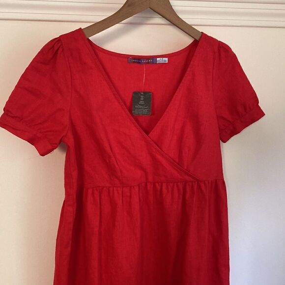 Red Linen Babydoll Mini Dress - Picture 7 of 13